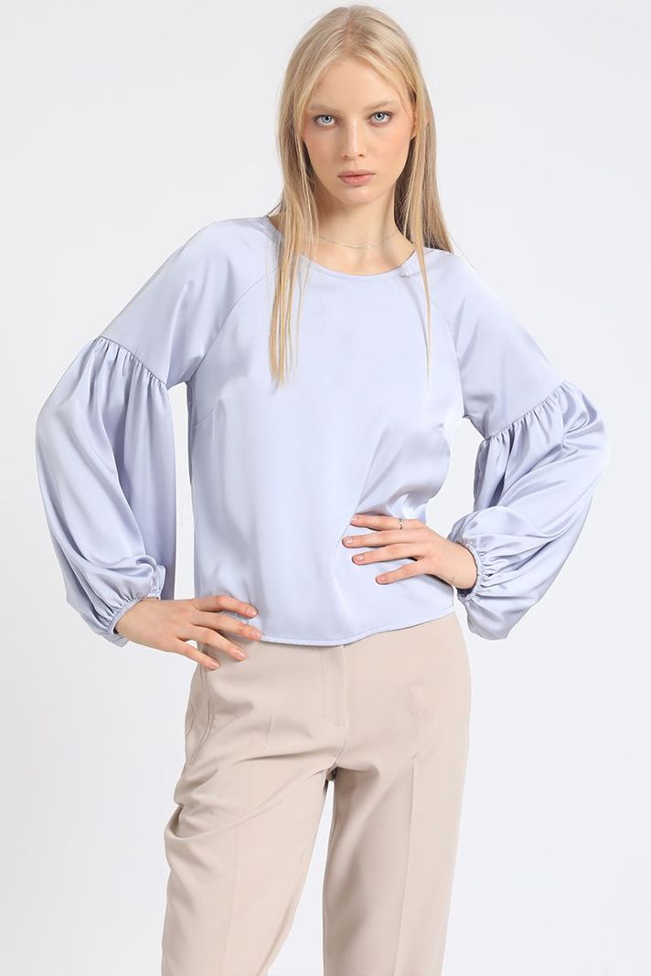 Blusa Manga Aglobada, Satin Celeste Liola-4