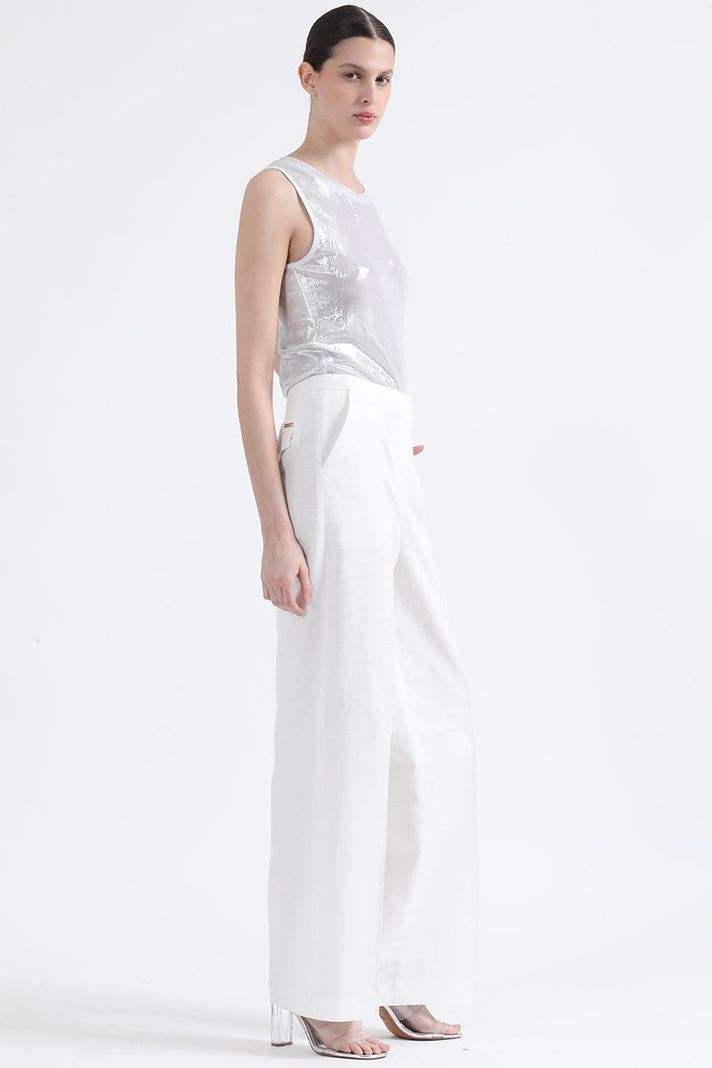 Pantalon Recto, Tiro Alto, Lino Algodón, Crudo Liola-2