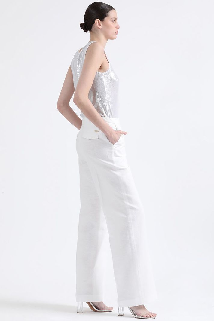Pantalon Recto, Tiro Alto, Lino Algodón, Crudo Liola-3