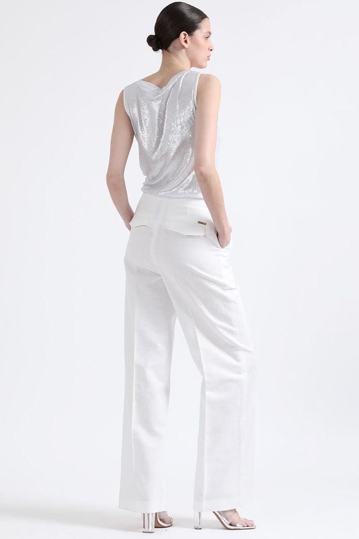 Pantalon Recto, Tiro Alto, Lino Algodón, Crudo Liola-4