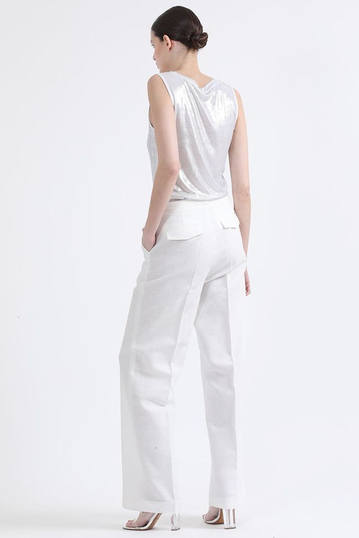 Pantalon Recto, Tiro Alto, Lino Algodón, Crudo Liola-5