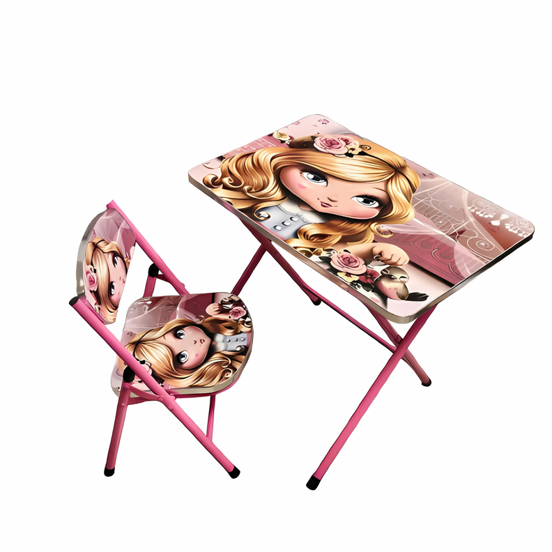Mesa + Silla Plegables Escritorio con Altura Ajustable para Niñas-0