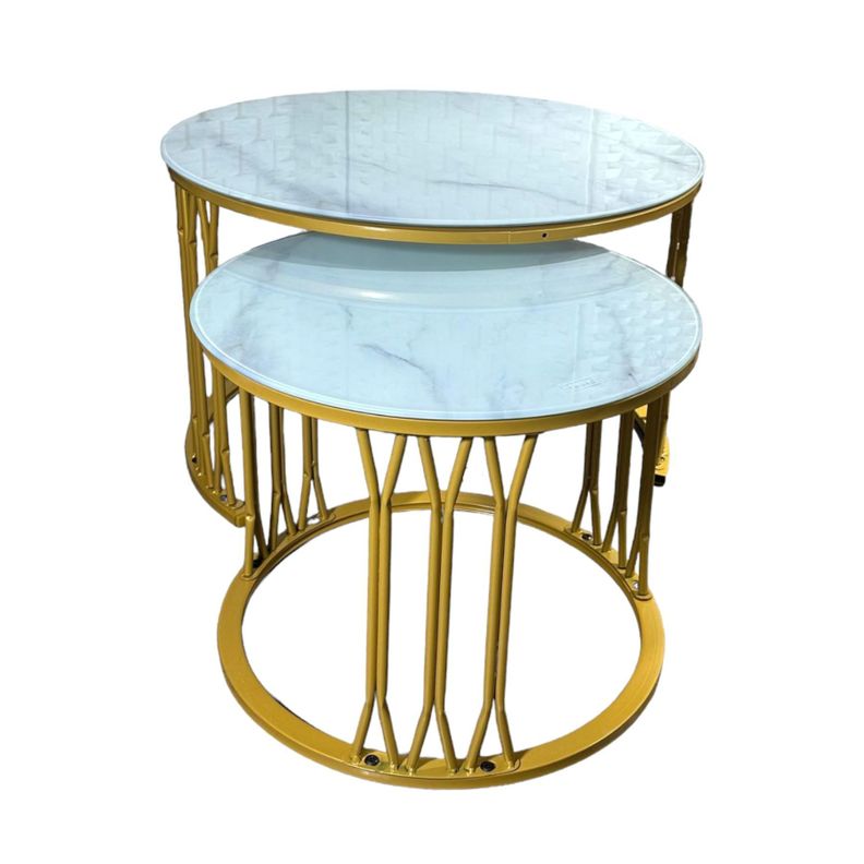 Mesa Tipo Nido Estilo Mármol en Vidrio de 6mm 70x40 y 50x38 cm-1