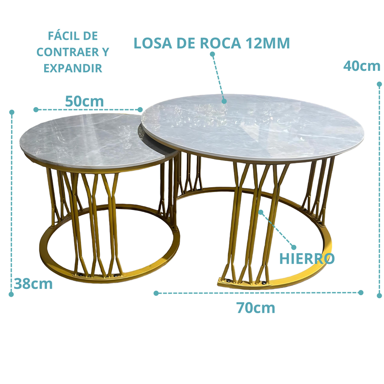 Mesa Tipo Nido Estilo Mármol en Losa de Roca 12mm de 70x40 y 50x38-1