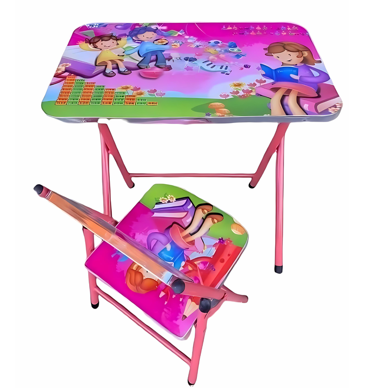Mesa + Silla Plegables Escritorio Altura Ajustable para Niñas-1