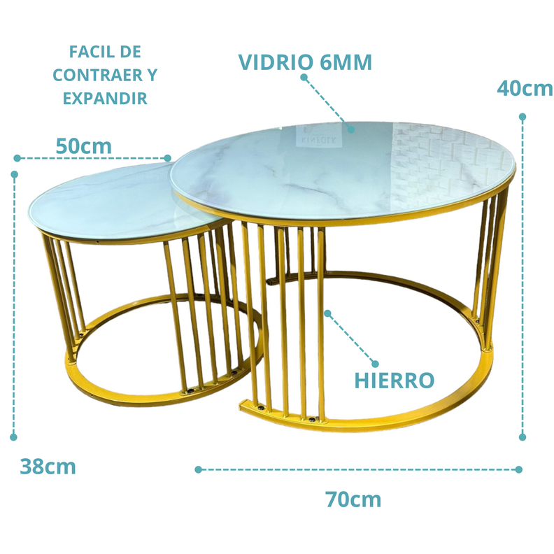 Mesa Tipo Nido Estilo Mármol en Vidrio 70x40 y 50x38 cm-1