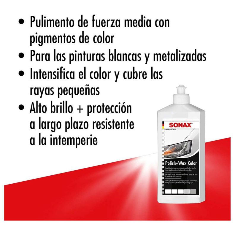 Cera Abrillantadora Sonax Polish & Wax Color Blanco 500 ml-4