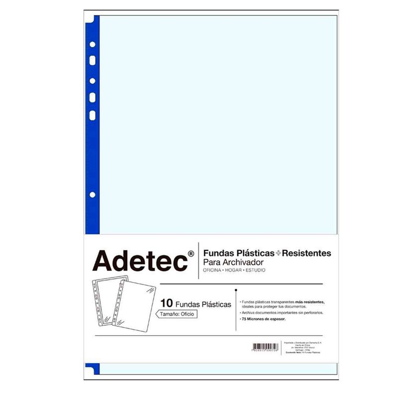 Funda Plastica Para Archivador Oficio Borde Azul 10uu-0