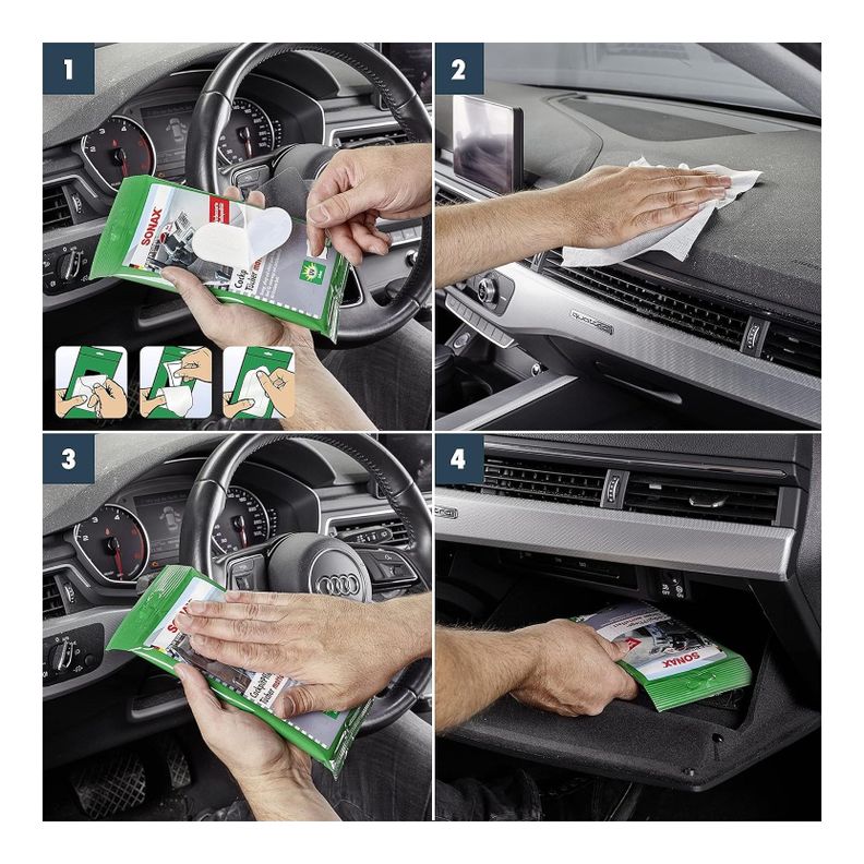 Kit Automovil Limpieza Toallitas Humedas + Limpiaparabrisas Sonax-5