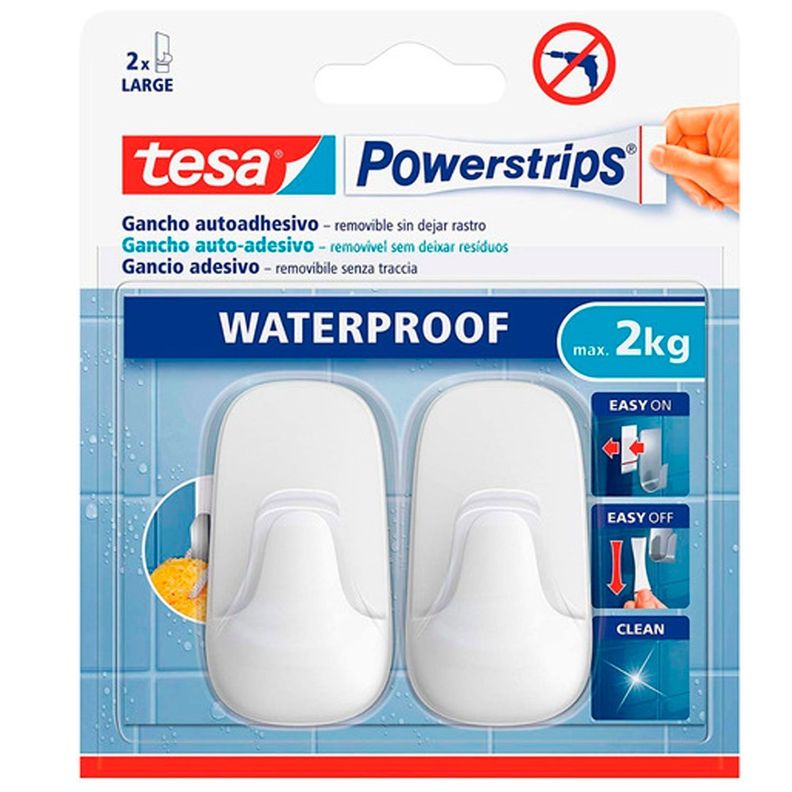 Pack 4 Perchas Gancho Grande Adhesivo  Blanco Tesa, 2kg-0