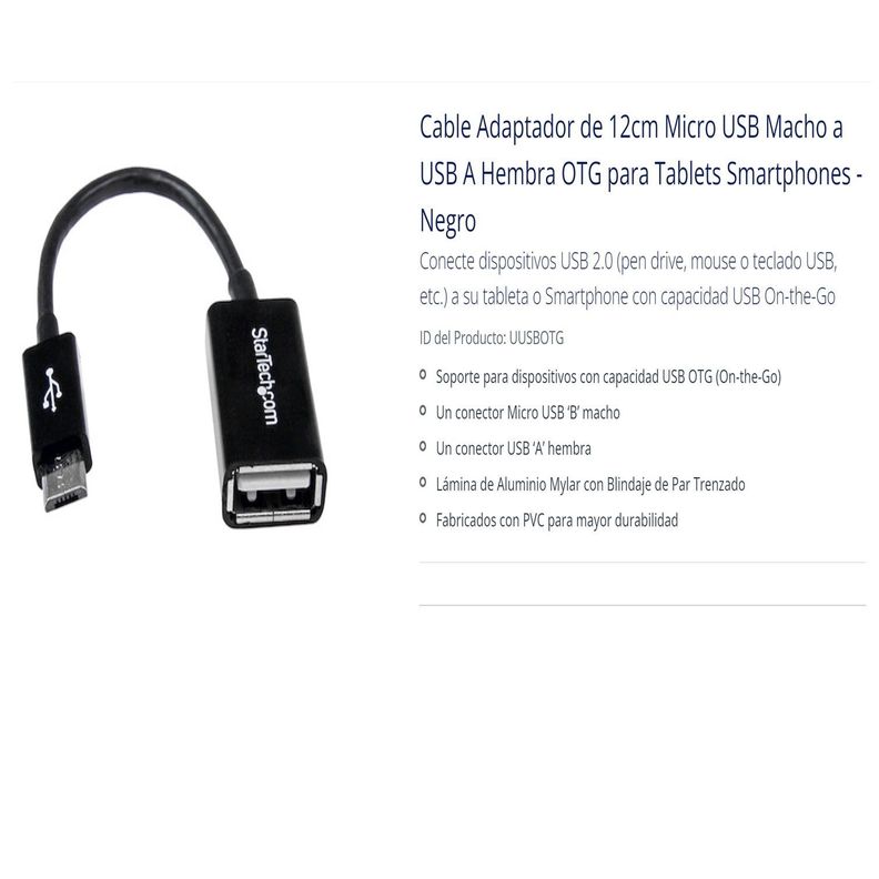 Adaptador 12Cm Micro Usb Macho A Usb A Hembra OTG Startech-4