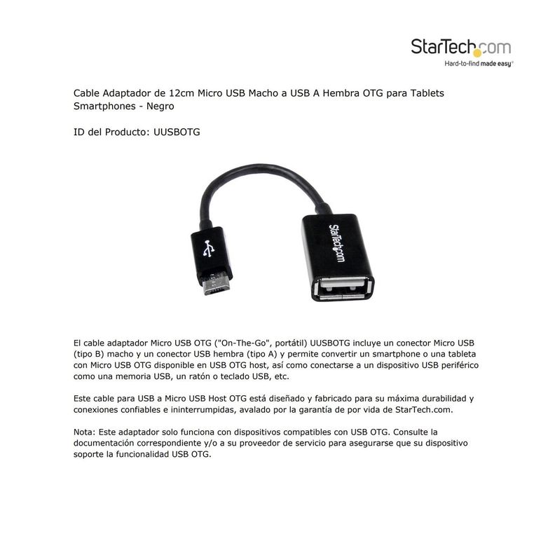 Adaptador 12Cm Micro Usb Macho A Usb A Hembra OTG Startech-5