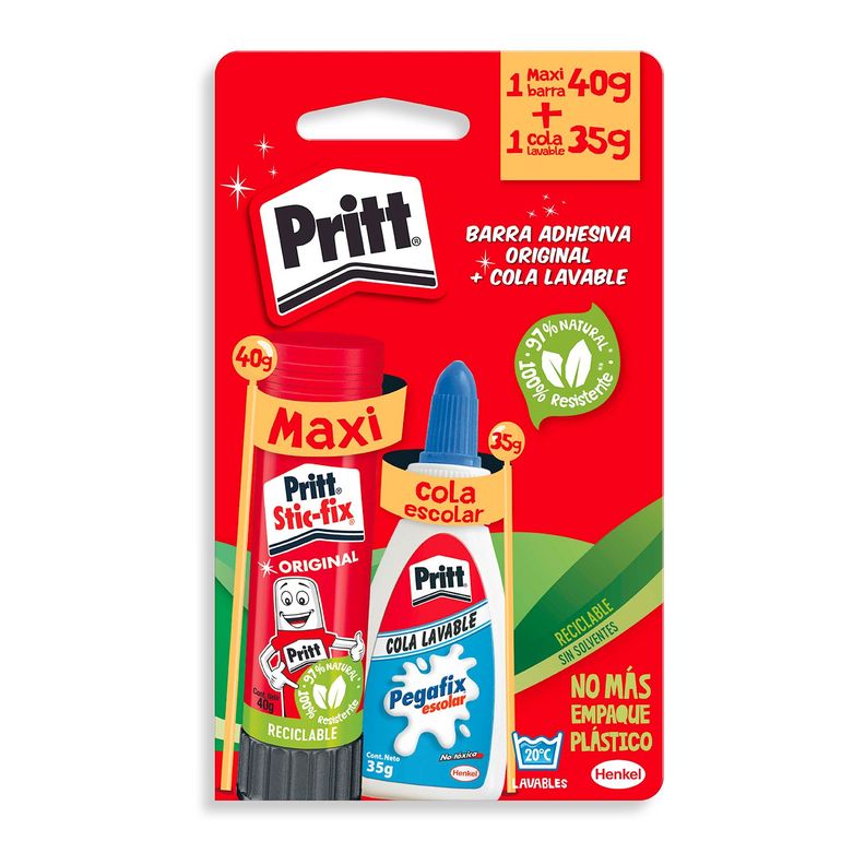 Pack Pegamento Escolar Stick Fix 40g + Cola Fria 35g Pritt-0
