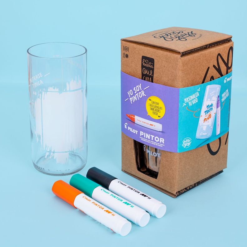 Vaso Green Glass + 3 Marcadores Pilot Pintor M Personalizalo-1