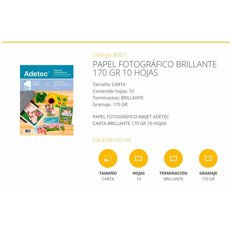 Papel Fotográfico Inkjet  Carta Brillante 170gr 10 hojas-1