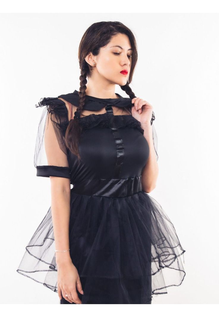 Vestido Merlina Adams Disfraz Fiesta De Noche Adulto Gótico-7
