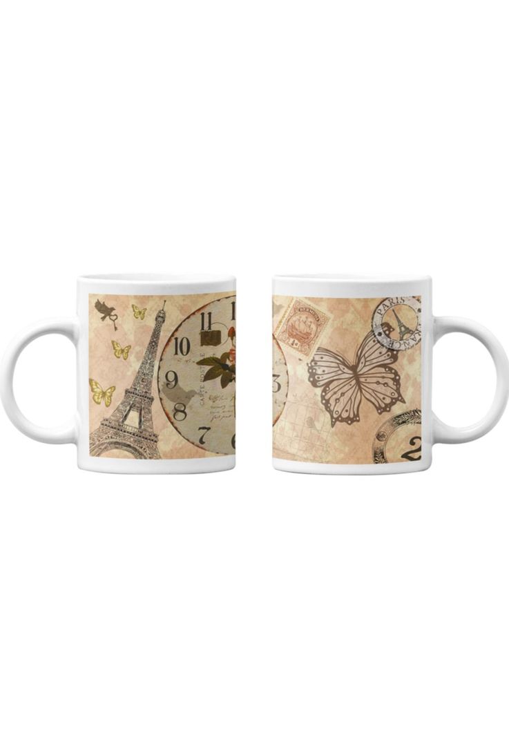 Tazones tazas blancas Carta a Paris Vintage-0