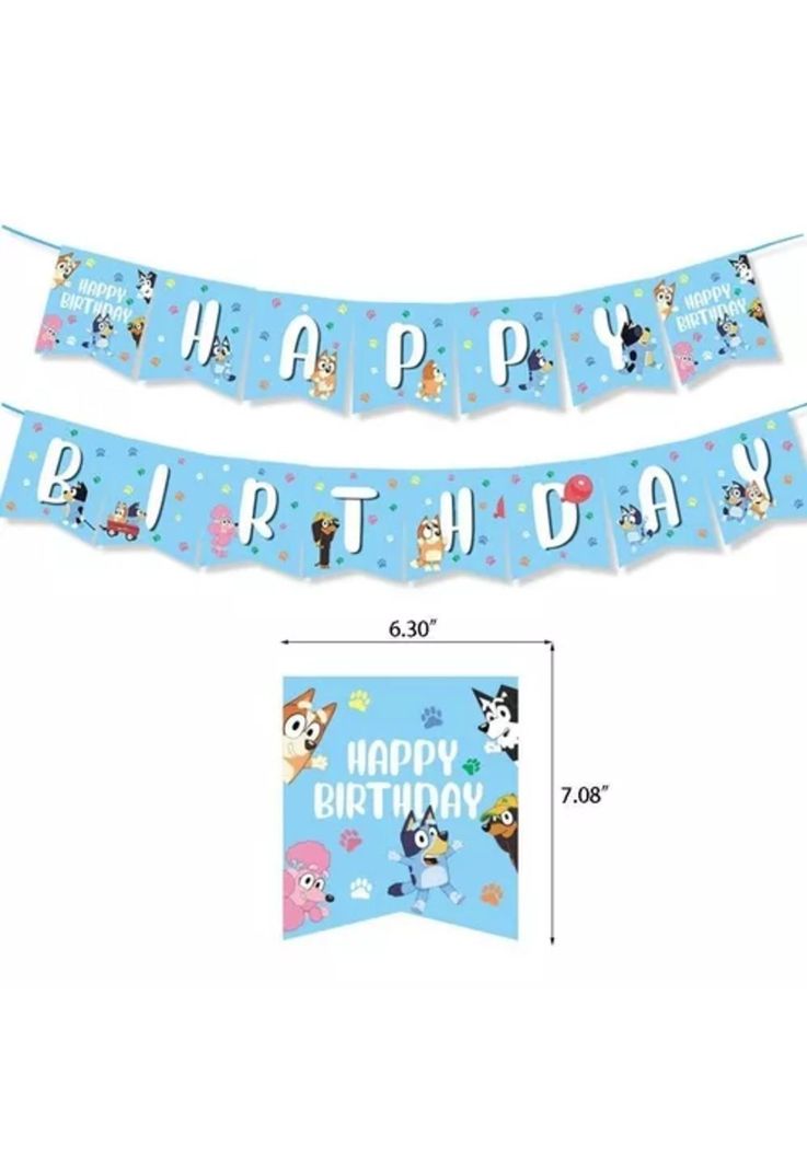 Pack Cumpleaños Bluey Globos Toppers Cinta, Cotillon y Mas-1