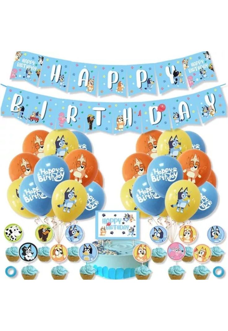 Pack Cumpleaños Bluey Globos Toppers Cinta, Cotillon y Mas-2