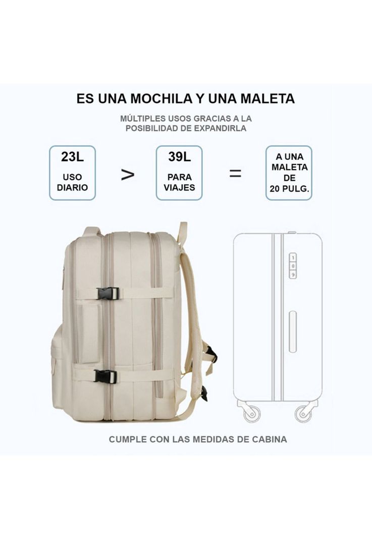 Mochila de viaje expandible 39 L Off white TitanFit-1