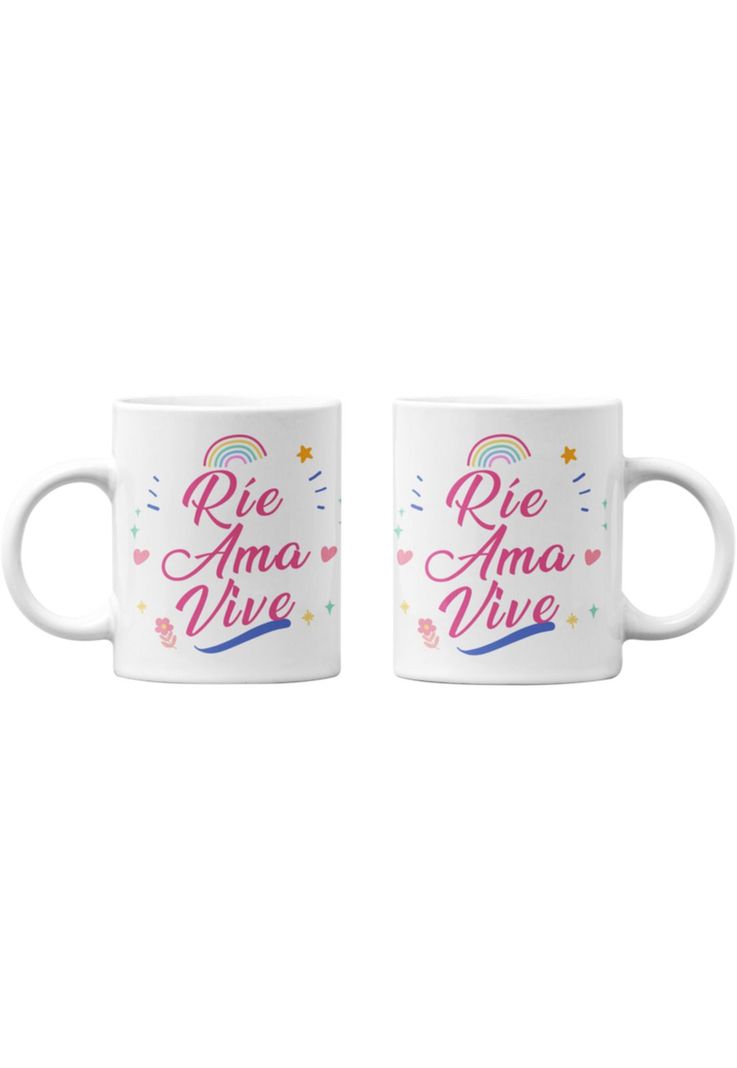Tazones tazas blancas Rie, ama y vive Frase motivacion-0