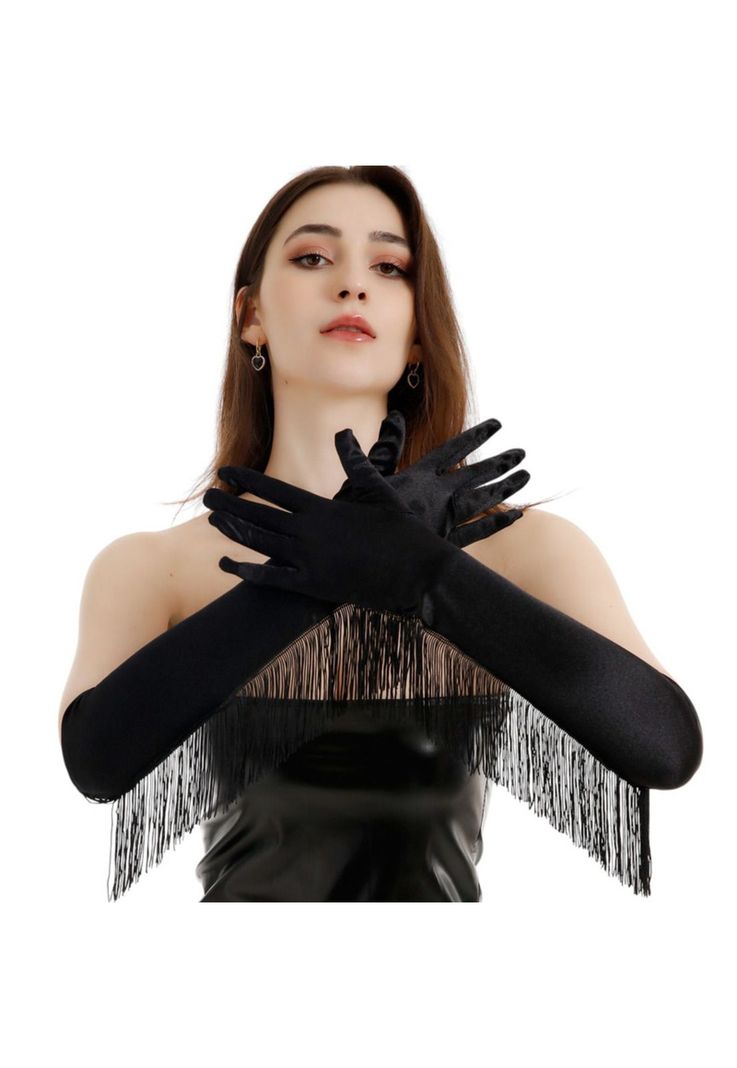 Guantes Largos con Flecos Elegantes Dama Elegante de Satin-0