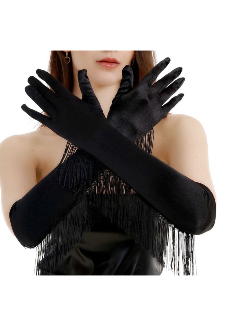 Guantes Largos con Flecos Elegantes Dama Elegante de Satin-2