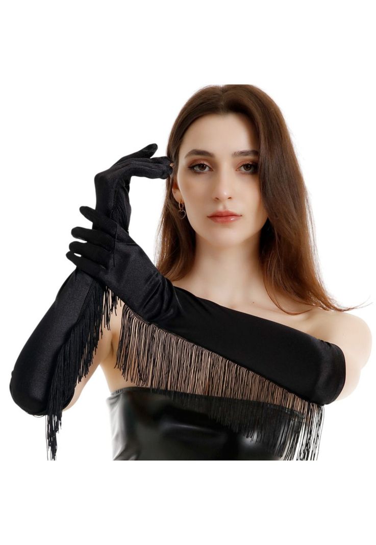 Guantes Largos con Flecos Elegantes Dama Elegante de Satin-3