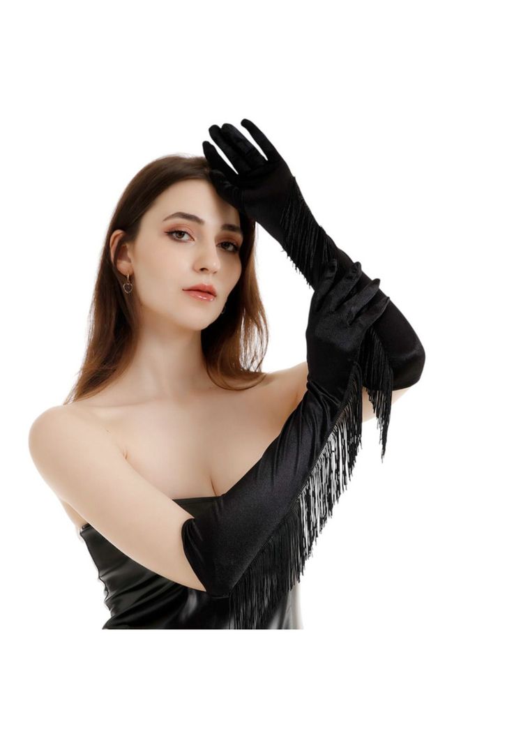 Guantes Largos con Flecos Elegantes Dama Elegante de Satin-4