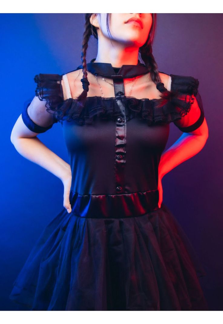 Vestido Merlina Adams Disfraz Fiesta De Noche Niñas Gótico-3