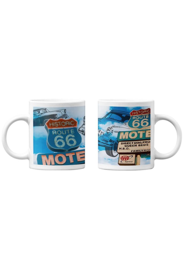Tazones tazas blancas Motel Ruta 66 Estados Unidos-0