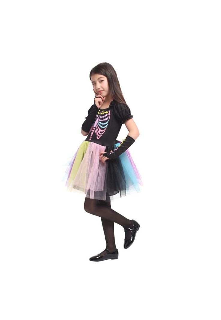 Disfraz Cosplay Esqueleto Arcoiris Niña-2