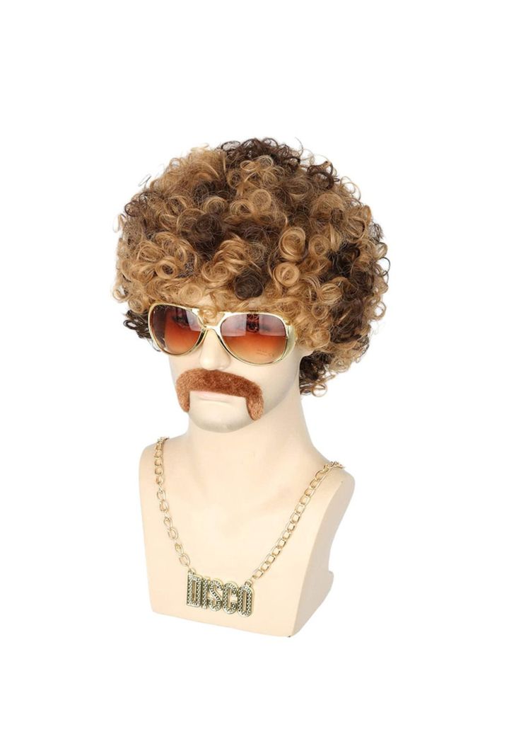 Set Disfraz Afro Retro Hombre Años 80 Onda Disco Pelo-0