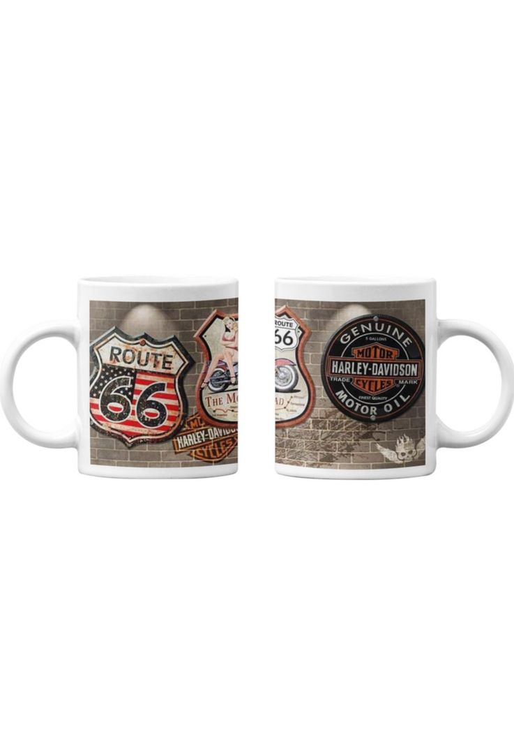 Tazones tazas blancas Harley Davidson Ruta 66 Vintage-0