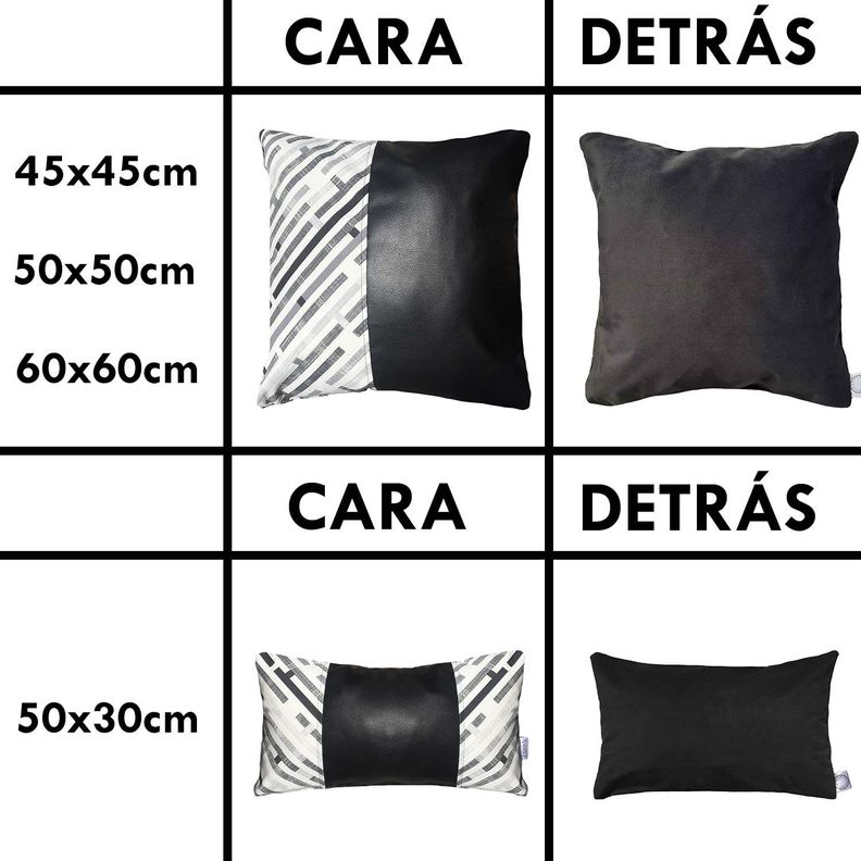 COJIN DECORATIVO ECOCUERO GRIS Y NEGRO 50X30 RELLENO-3