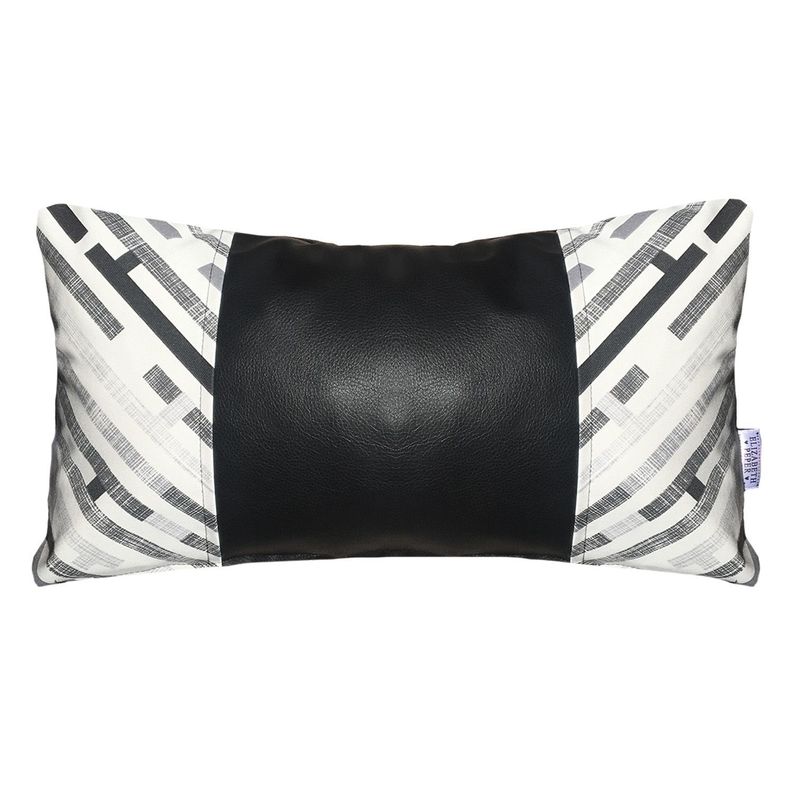 COJIN DECORATIVO ECOCUERO GRIS Y NEGRO 50X30 RELLENO