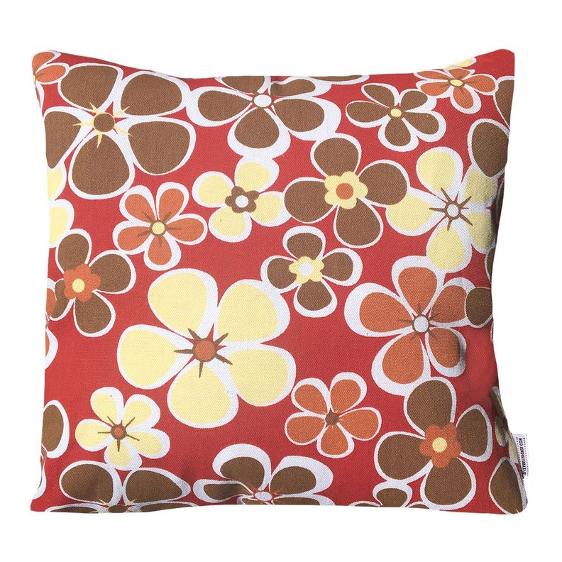 COJIN DECORATIVO DISENO ROJO FLORES AMARILLAS Y CAFE 60X60 RELLENO