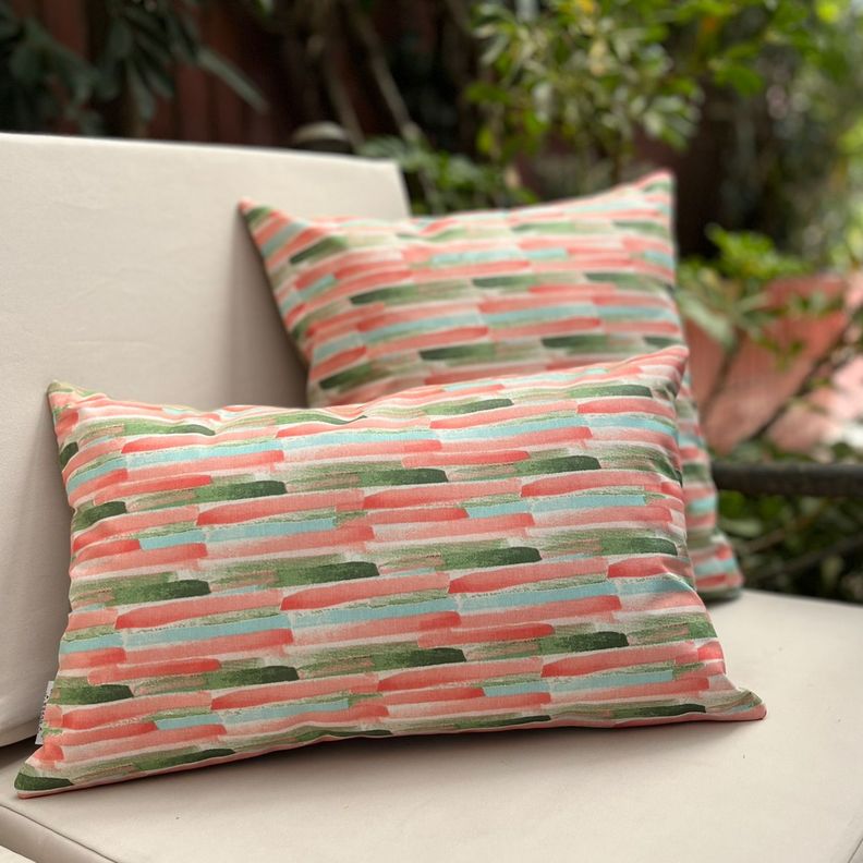 Cojín Decorativo Diseño Pinceles Rosa Verde 50x30 Relleno-2