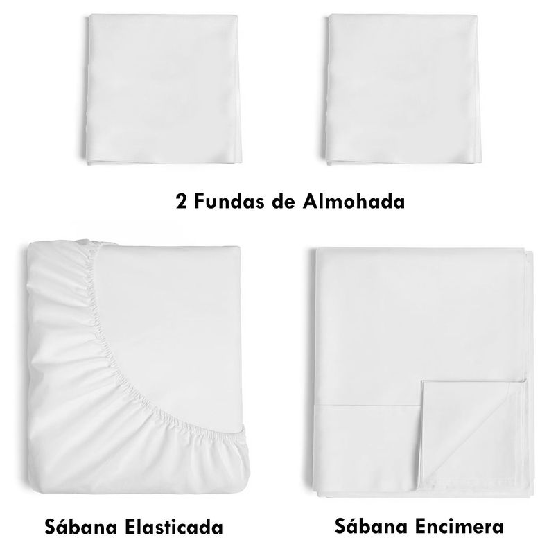 Juego de Sábanas 200 Hilos Blanco 50/50 Polycotton 1.5 Plazas-4