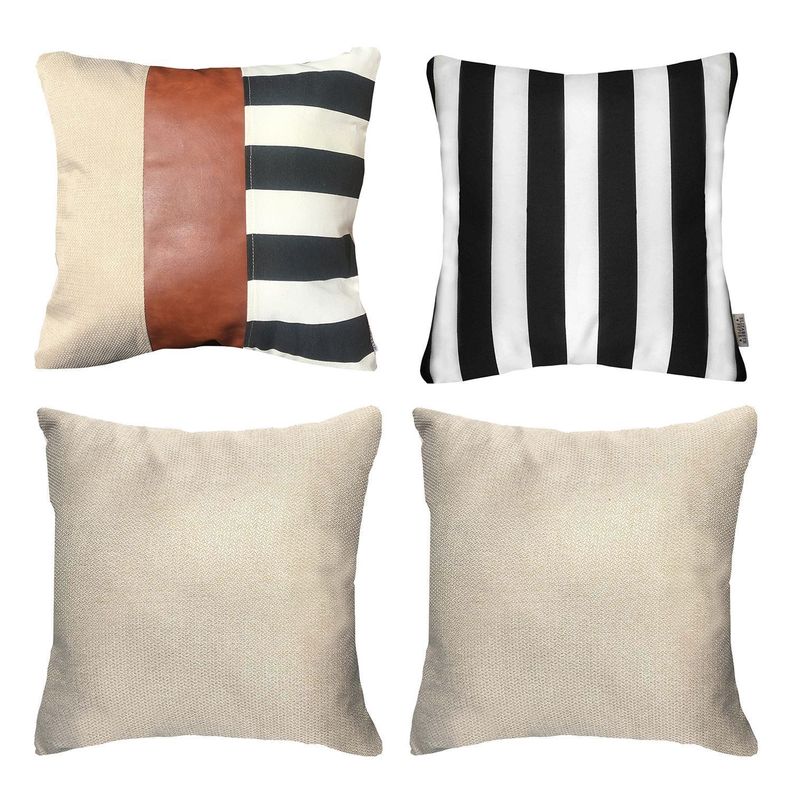 PACK 4 FUNDAS COJIN DECORATIVO ECOCUERO RAYAS NEGRO 45X45 Beige