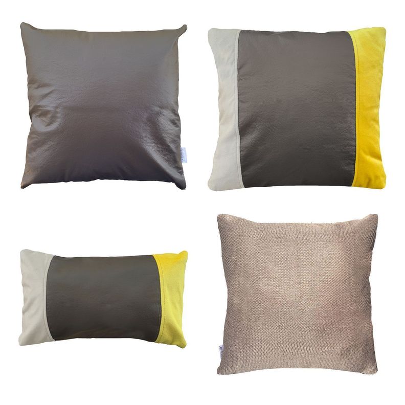PACK 4 COJINES DECORATIVO ECOCUERO CAFE BEIGE AMARILLO 45X45 RELLENO Gris
