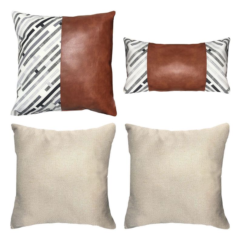 PACK 4 FUNDAS COJIN DECORATIVO ECOCUERO NEGRO CAFE 45X45-0
