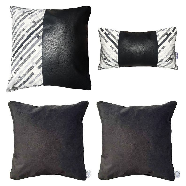 PACK 4 FUNDAS COJIN DECORATIVO ECOCUERO NEGRO 50X50