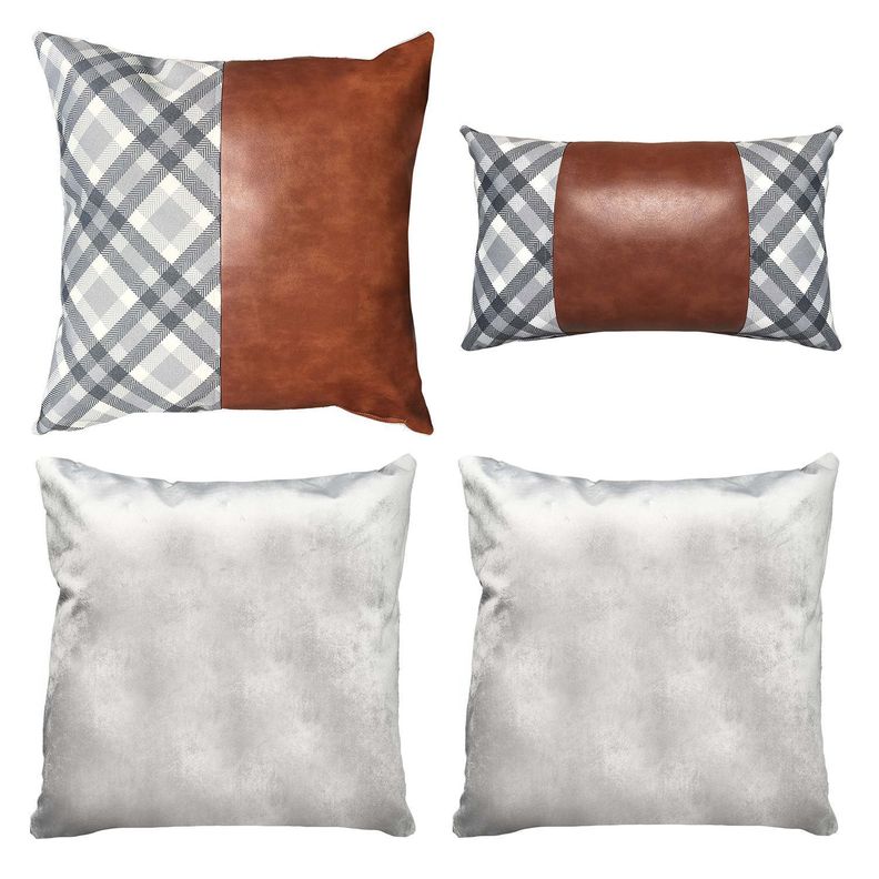 PACK 4 FUNDAS COJIN DECORATIVO ECOCUERO GRIS CAFE 50X50