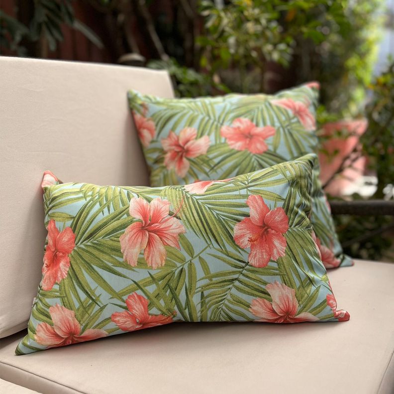 Funda Cojín Decorativo Diseño Hibisco Rosa Verde 45x45-2