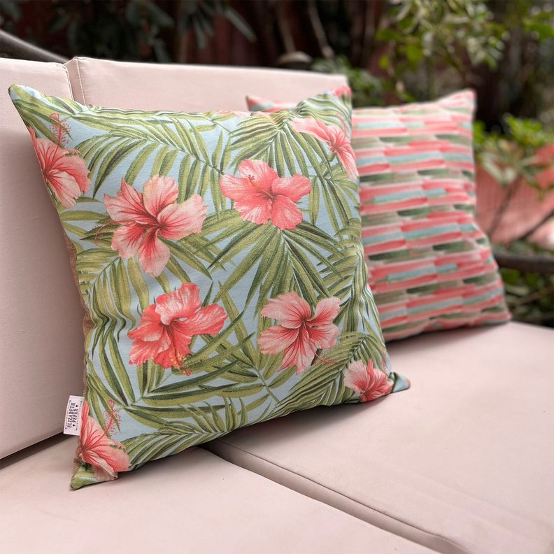 Funda Cojín Decorativo Diseño Hibisco Rosa Verde 45x45-4
