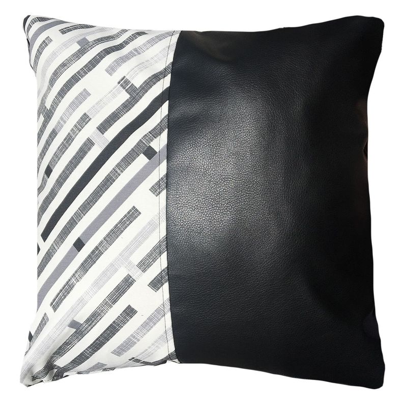 Cojin Decorativo EcoCuero Gris y Negro 60x60 Relleno
