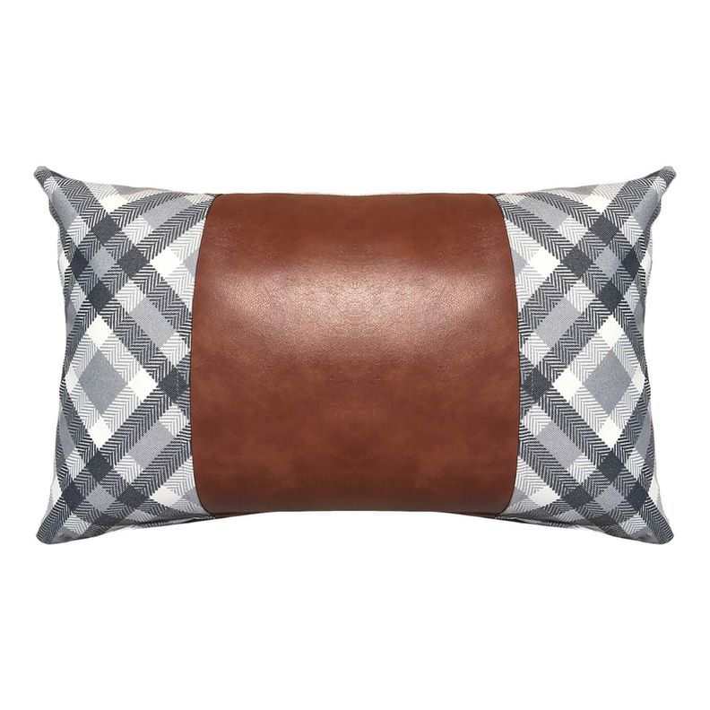 COJIN DECORATIVO ECOCUERO GRIS Y CAFE 50X30 RELLENO-0