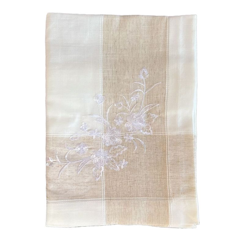 Mantel para Mesa de Tela Lino Beige Blanco 150x220-0