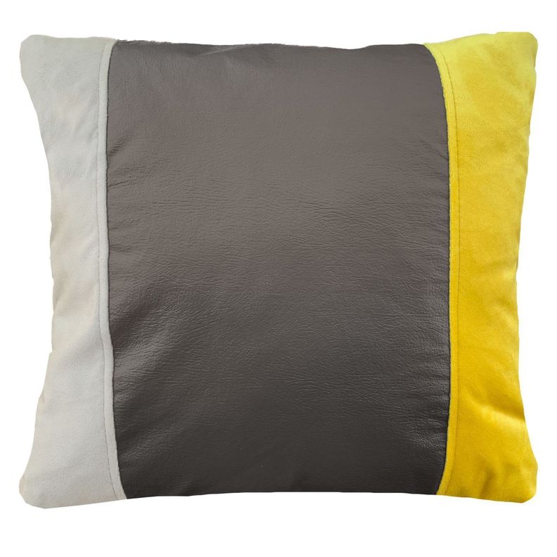 Cojin Decorativo EcoCuero Cafe Beige Amarillo 60x60 Relleno Gris